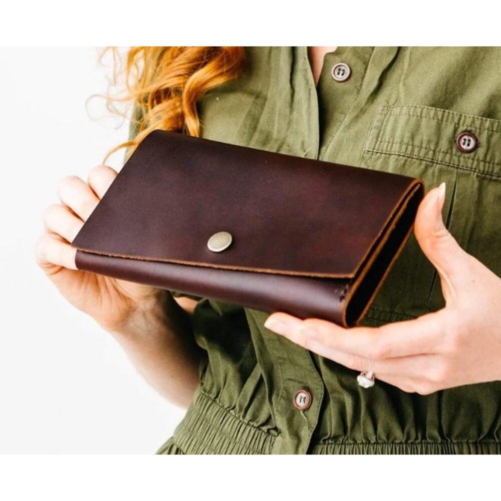 Portland Leather Goods Rancher Trifold Wallet Women Cognac Minimalist Clutch